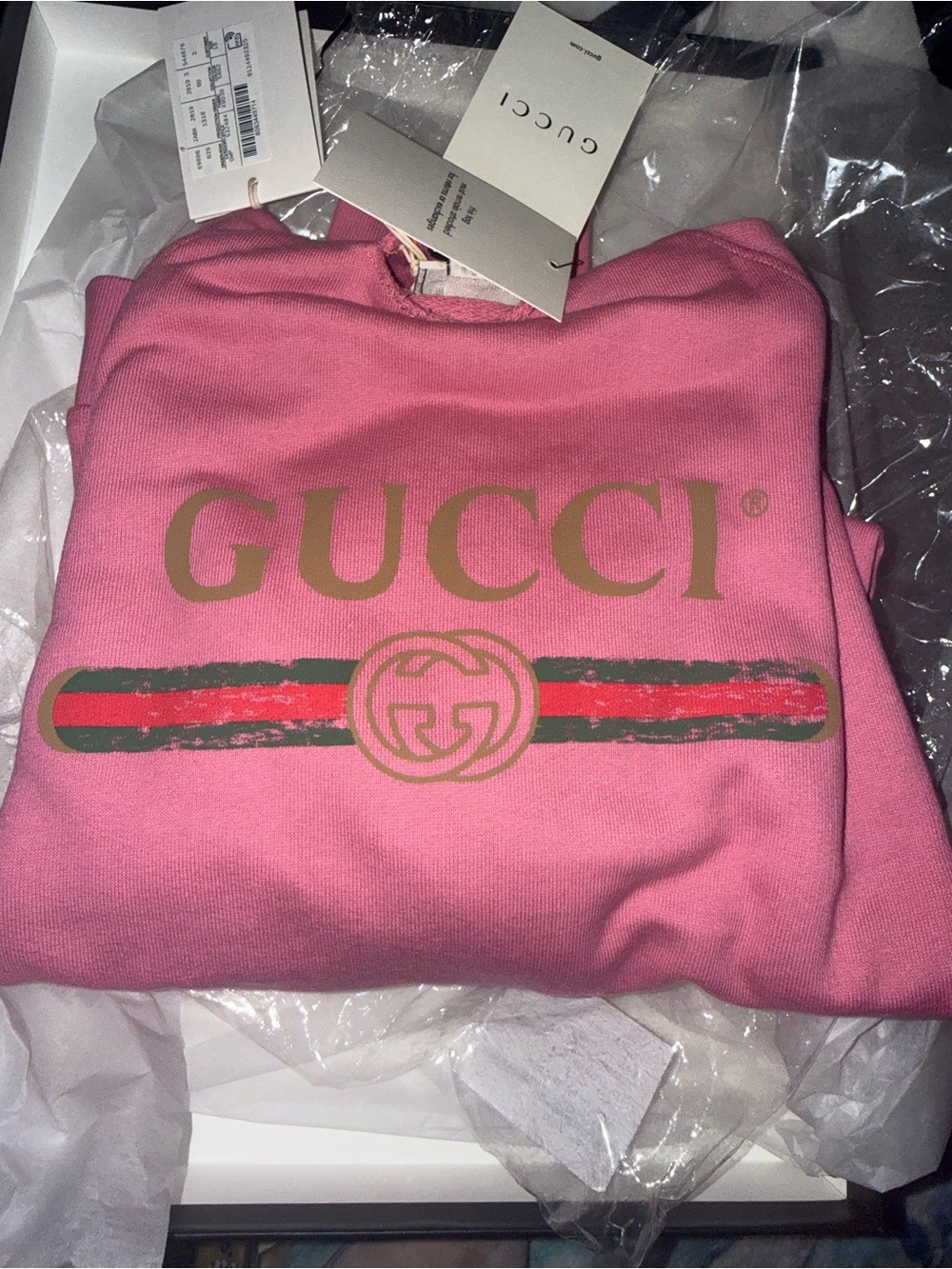 Gucci Pink Logo Sweatshirt with Green & Red Stripe